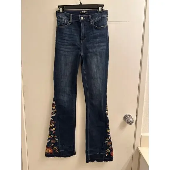 Ashley Mason Jeans 5/27 Flare Denim Floral Embroidered Boho Festival Y2K Retro - Picture 2 of 9